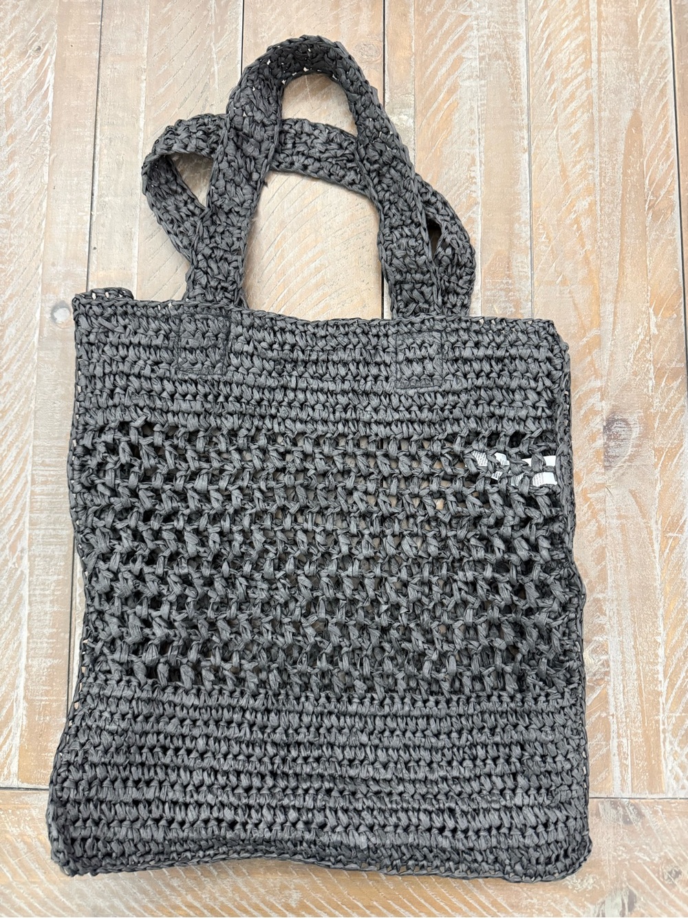 Old Navy Black Jack Straw-Paper Crochet Tote Bag Woven Boho Beach Market Shopper